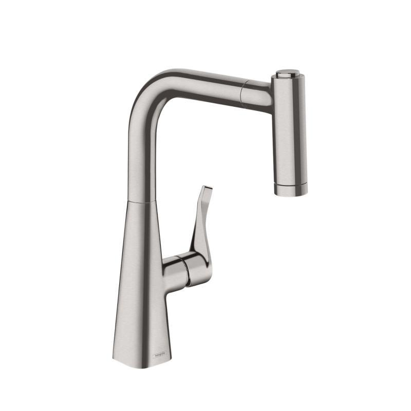 Hansgrohe Metris 220. Mitigeur de cuisine avec douchette extractible 2 jets,fini acier inoxydable (14834800)