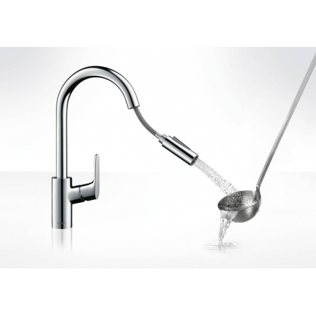 Hansgrohe Focus M41 Mitigeur de cuisine 240 noir mat, avec douchette extractible 2 jets (31815670)